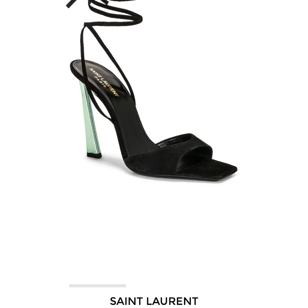 Saint Laurent Black and Green Heels with Geometric Lucite Heel